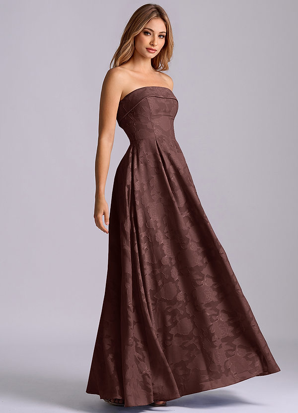 Azazie Lucienne Bridesmaid Dresses Ganache A-Line Strapless Floral Burnout Dress image1