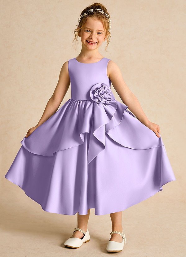Azazie Hermia Flower Girl Dresses Lilac A-Line Sleeveless Matte Satin Dress image1