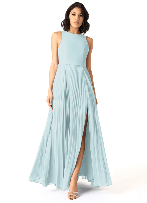 Azazie Lindie Bridesmaid Dresses Mist A-Line Scoop Pleated Chiffon Dress image1
