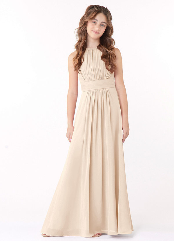 Azazie Bonnie Junior White Alabaster A-Line Pleated Chiffon Dress image1
