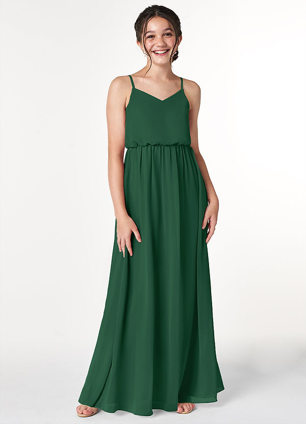 Vestidos Modestos De Manga Larga Para Damas De Honor Junior Verde Oscuro main image 1