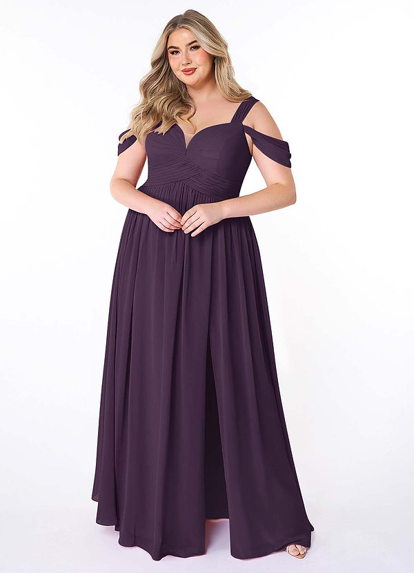 Azazie Lianne Bridesmaid Dresses Plum A-Line Off the Shoulder Chiffon Dress image1