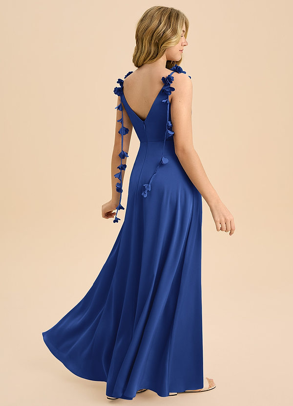 Azazie Gumdrop Junior Royal Blue Empire Pleated Stretch Satin Dress image1