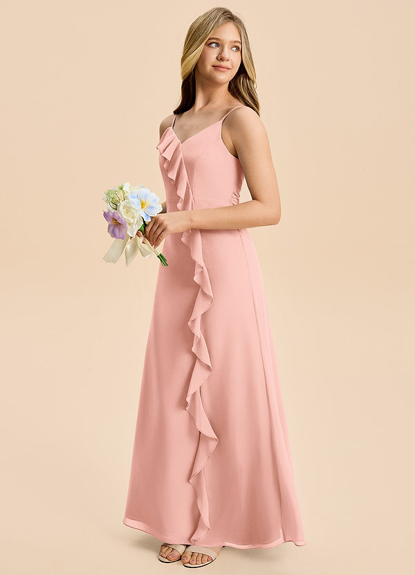 Azazie Iris Junior Robe Trapèze en Mousseline de soie Rayé Rosette image1
