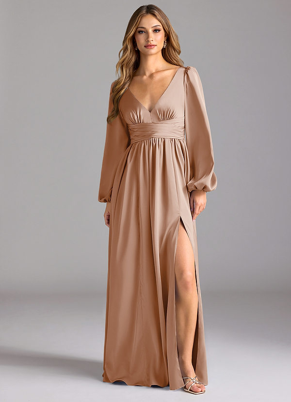 Azazie Norah Abiti da Damigella Abito A-Line in Raso Elasticizzato Rosa Inglese image1