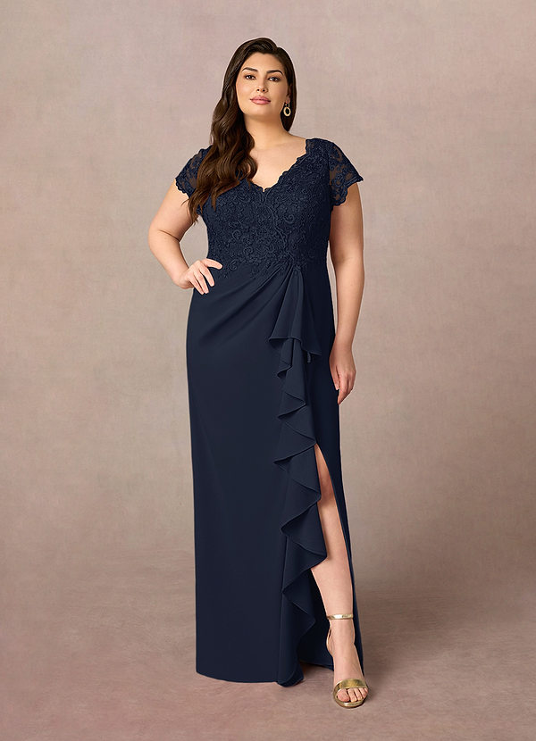 Azazie Carmen Mother of the Brides Dresses Dark Navy Sheath Lace Dress image1