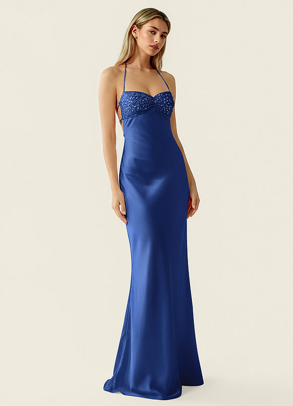 Valerianaire Royal Blue Beading Satin Prom Dress image1