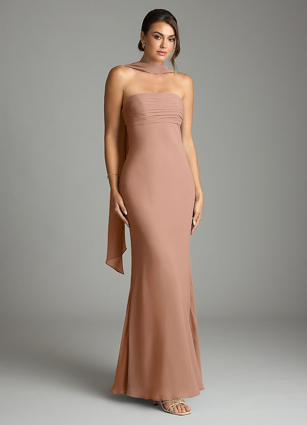 Azazie Saylor Brudtärneklänningar Klä av Sjöjungfru i Chiffong Axelbandslös Champagne Ros image1