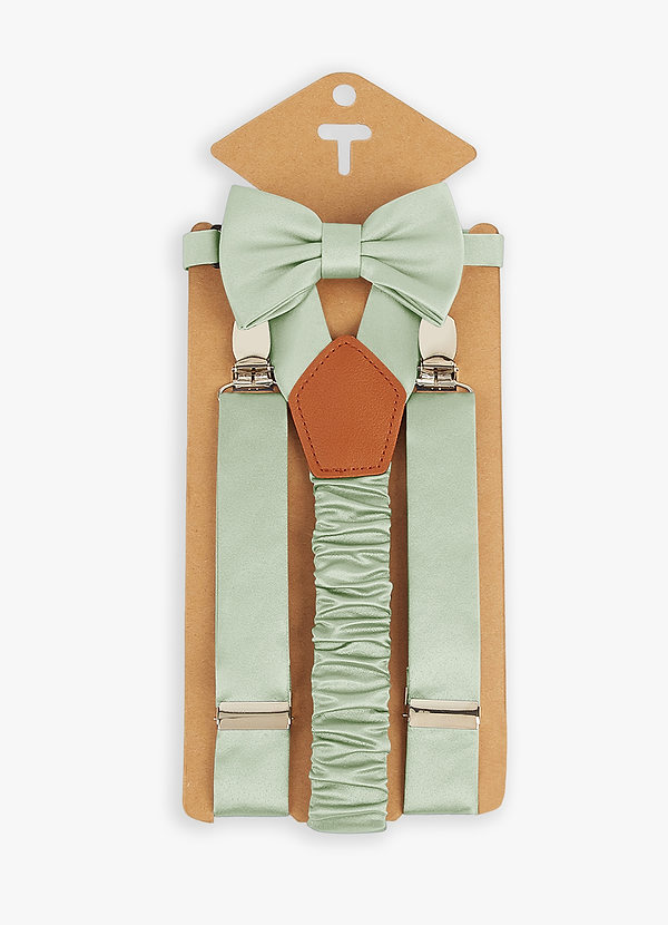 front Conjunto de pajarita y tirantes de satén mate a juego para niño