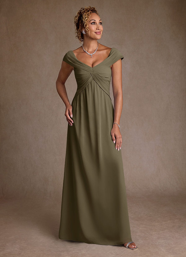 Azazie Myrtle Mother of the Bride Dresses Vestido Salgueiro Verde de Chiffon de Linha A com Plissado image1