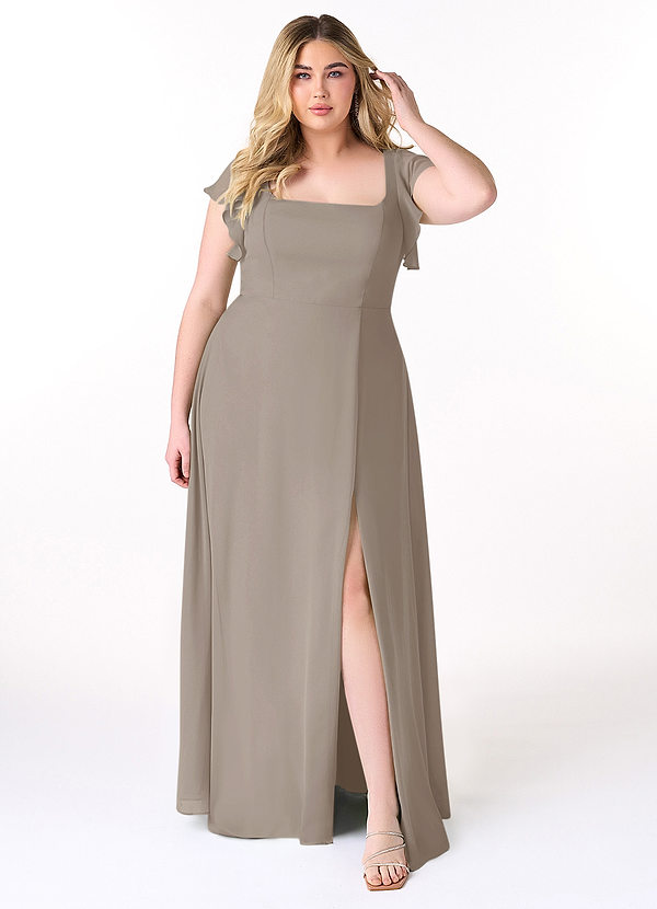 Azazie Bondi Bridesmaid Dresses Taupe A-Line Ruffled Chiffon Dress image1
