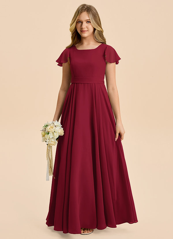 Azazie Cady Junior Burgundy A-Line Pleated Chiffon Dress image1