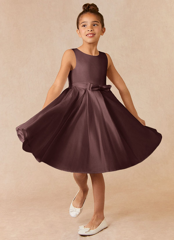 Azazie Coco Blumenkinder Kleider A-Linie Schleifen Matte Satin Kleid Espresso image1