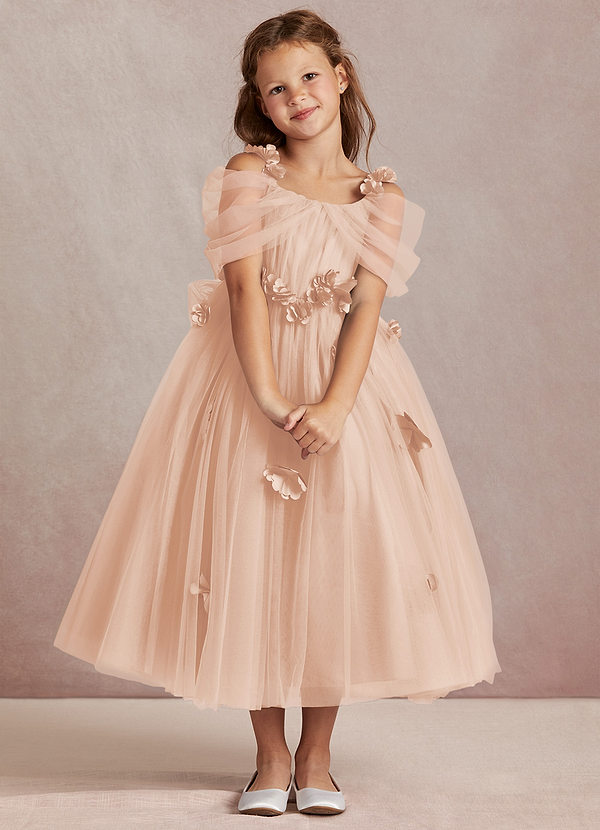 Azazie Shaylee Flower Girl Dresses English Rose A-Line Off the Shoulder Tulle Dress image1