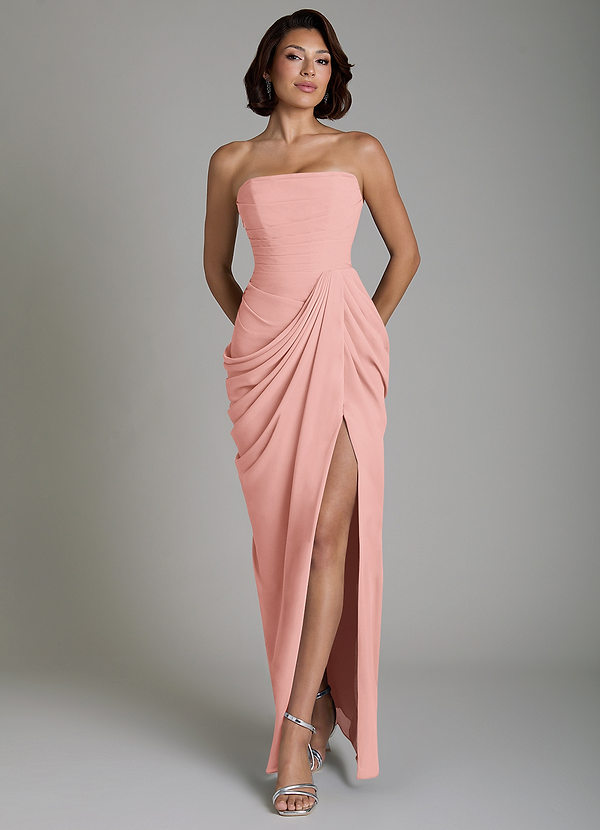 Azazie Nyra Sukienki dla Druhen Osłona Gorset Szyfon Do ziemi Sukienka image1