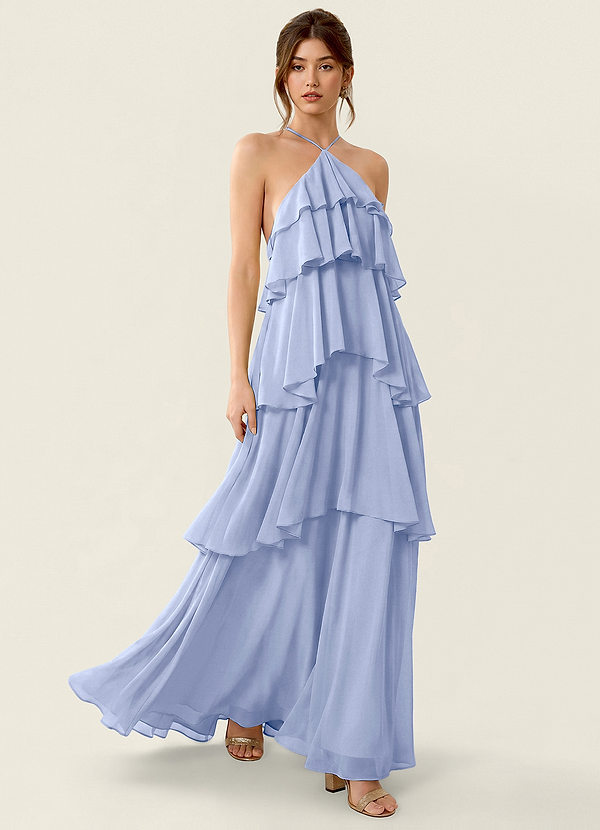 Nevieve Ice Halter Tiered Ruffled Chiffon Maxi Dress image1