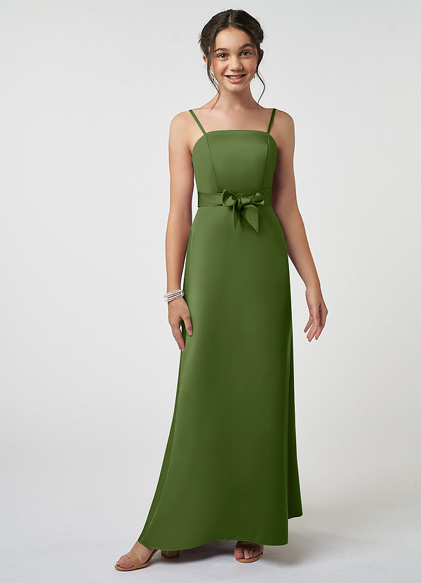 Azazie Anina Junior Robe Trapèze en Satin extensible Arc Genévrier image1