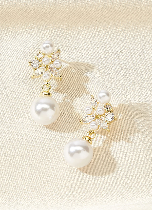 front Pearl and Crystal Cluster Drop Earrings