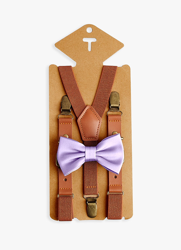front Boy's Matching Matte Satin Pre-Tied Bow Tie & Suspenders Set