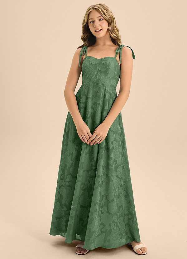 Azazie Rosey Junior Jurk van Bloemen Burn-out met A-Lijn Sweetheart Halslijn Eucalyptus image1