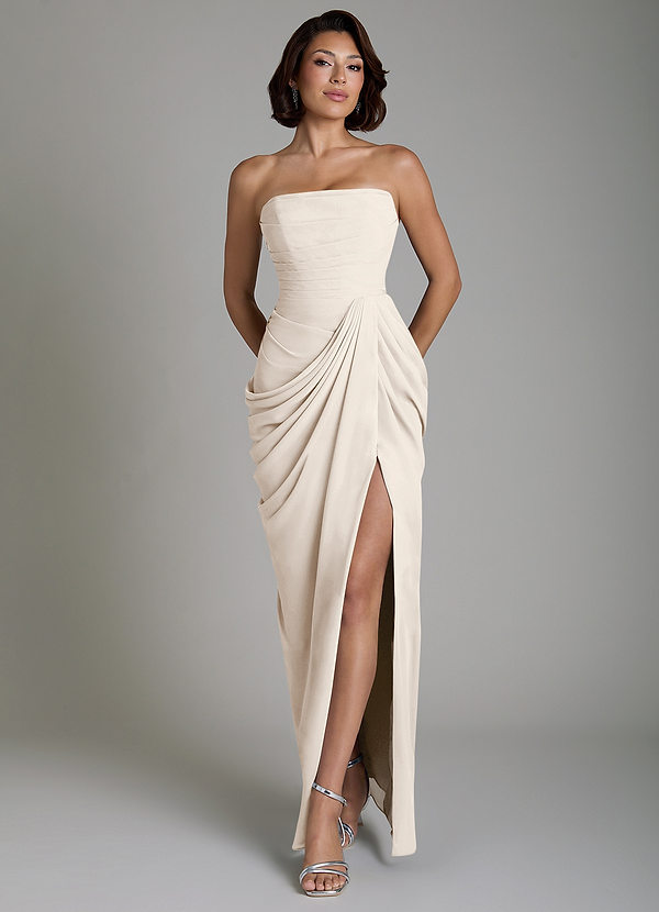 Azazie Nyra Robes de demoiselle d'honneur Robe Fourreau en Mousseline de soie Corset Albâtre Blanc image1
