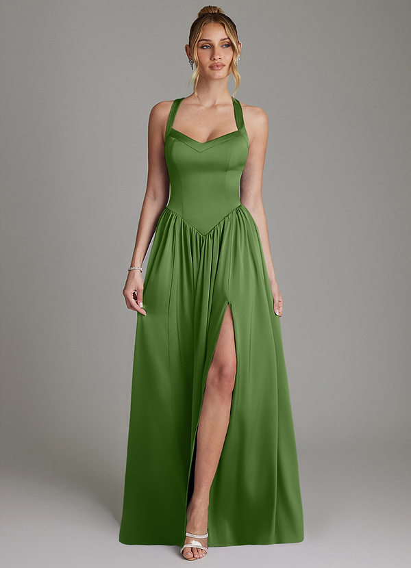 Azazie Francis Bridesmaid Dresses Basil A-Line Corset Stretch Satin Dress image1