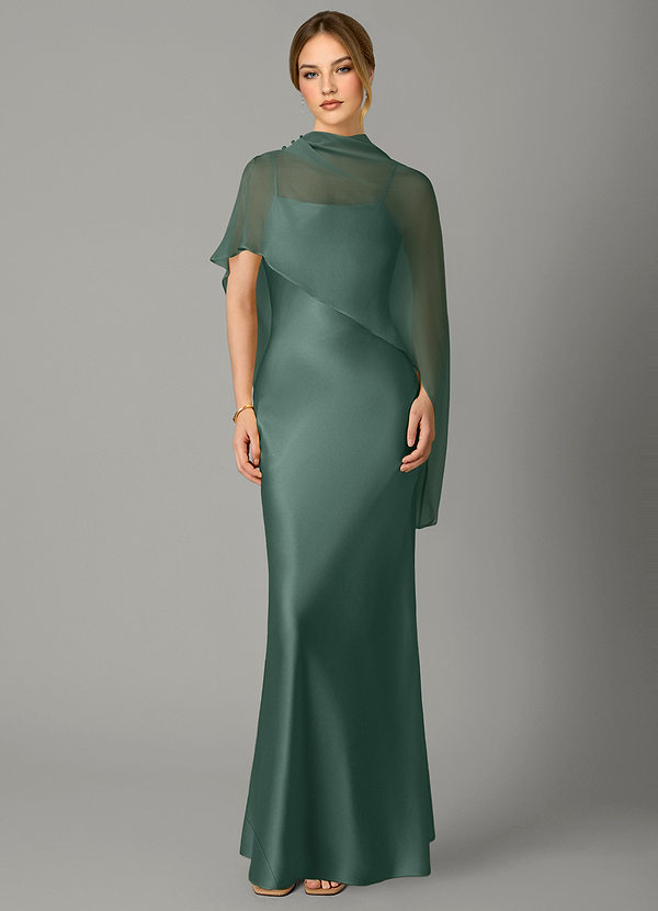 Azazie Jaleesa Vestidos de dama de honor Vestido Eucalipto de Satén Elástico de Corte Recto con Cuello alto image1