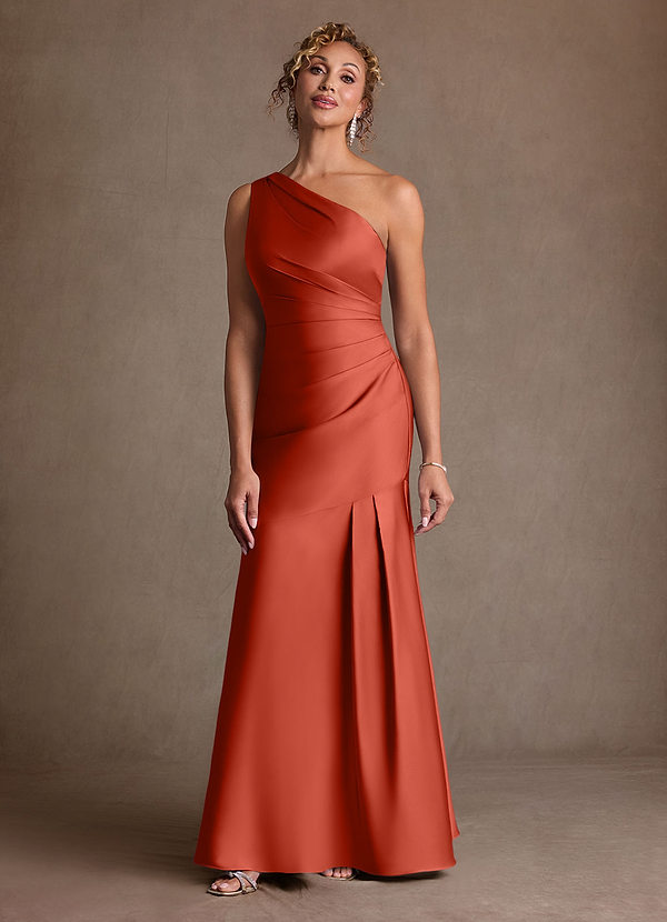 Azazie Haifa 신부의 어머니 드레스 인어 한쪽 어깨 스트레치 새틴 플로어 길이 드레스 image1