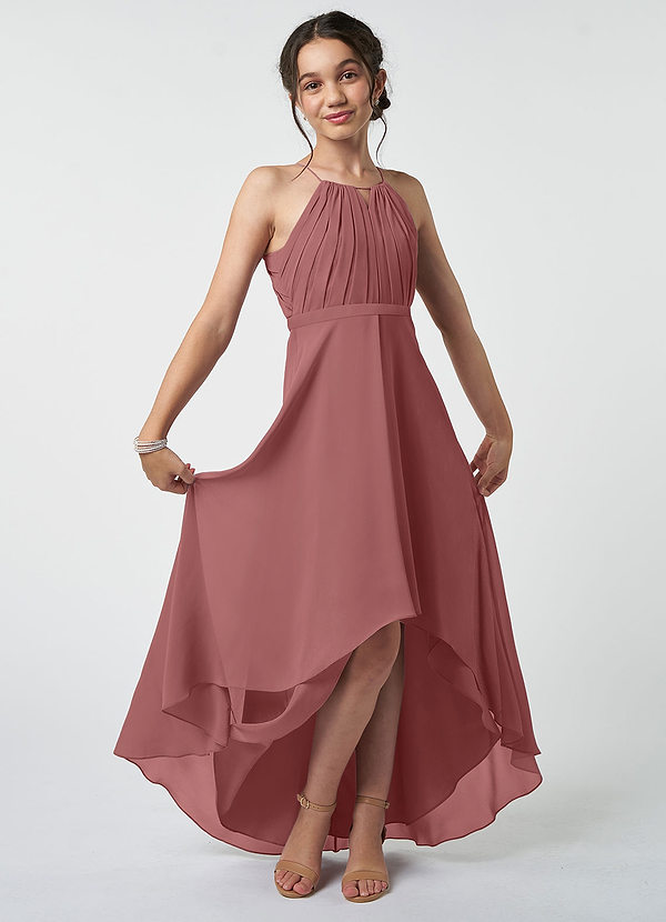 Azazie Oaklynn Junior Robe Trapèze en Mousseline de soie Plissée Améthyste image1
