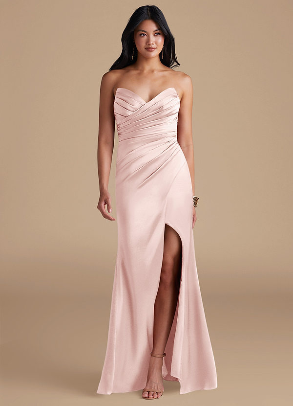 Azazie Yola Abiti da Damigella Abito Tubino in Raso Metallizzato Senza Cinturino Rosa Rossore image1