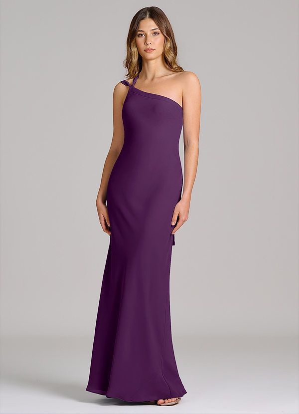 Azazie Monroe Bridesmaid Dresses Grape Sheath One Shoulder Chiffon Dress image1