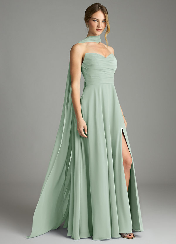 Azazie Ayla Abiti da Damigella Abito A-Line in Chiffon Scollo a Cuore Agave image1