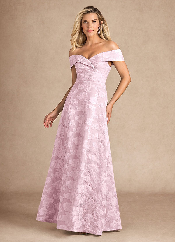 Azazie New London Abiti da Mamma Sposa Abito A-Line in Burnout Floreale Plissettato Jacquard Viola image1