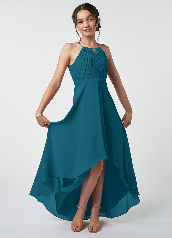 Azazie Oaklynn Junior Robe Trapèze en Mousseline de soie Plissée Bleu Encre image1