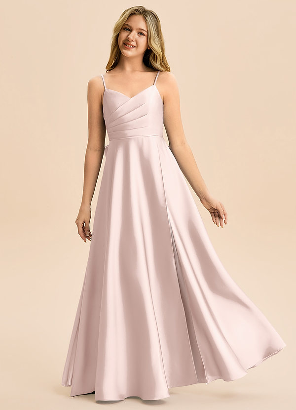 Azazie Rumi Junior Klä av A-Line i Stretch Satin Plisserad image1