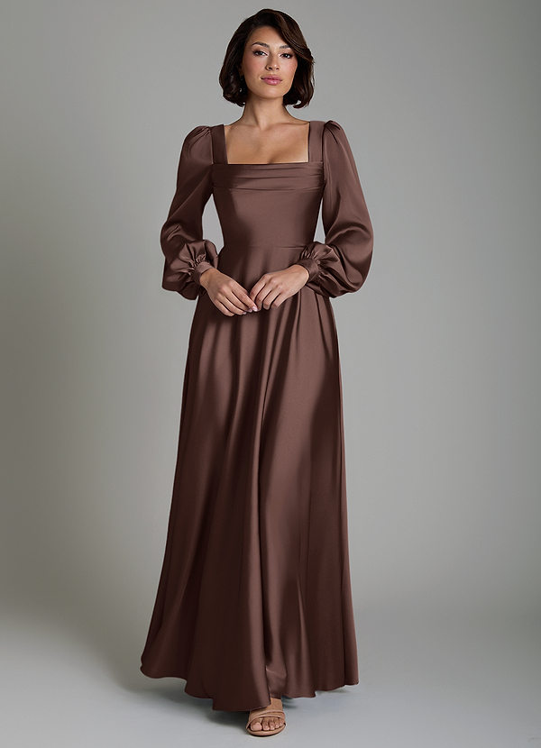 Solana Bridesmaid Dresses Ganache A-Line Long Sleeve Stretch Satin Dress image1