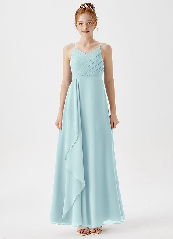 Azazie Mariela Junior Abito A-Line in Chiffon Plissettato Sea Glass image1