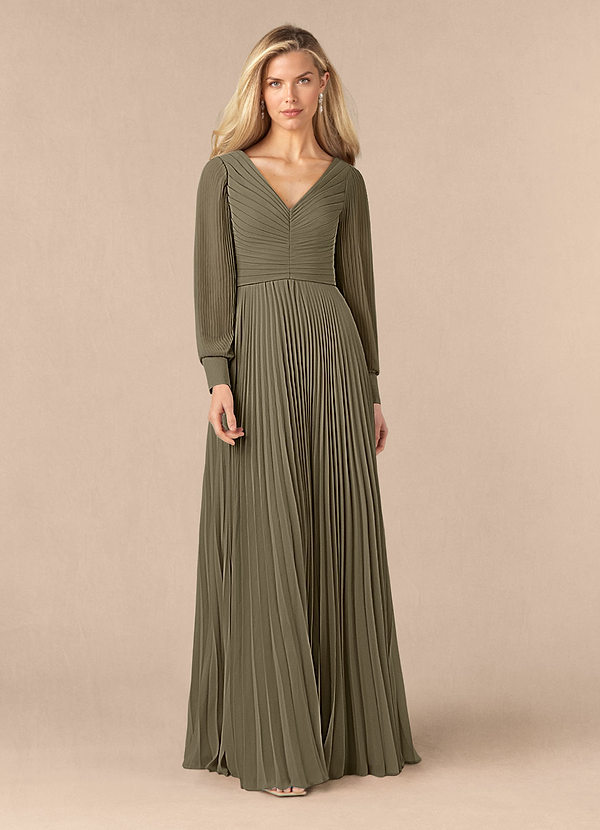Azazie Zina Vestidos de Madre de la Novia Vestido de Verde Sauce de Gasa de Corte En A con Plisado image1