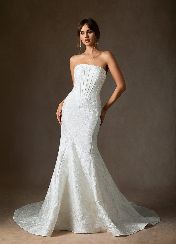 Azazie Kristella Vestidos de Novia Vestido de Diamante Blanco de Jacquard Floral de Corte Sirena con Sin tirantes image1