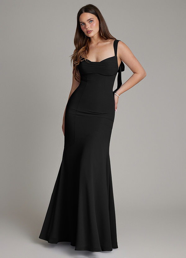 Azazie Carlotta Bridesmaid Dresses Black Mermaid Sweetheart Neckline Chiffon Dress image1