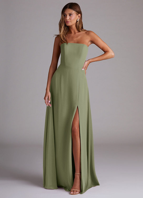 Azazie Wren Brautjungfernkleider Wandelbar A-Linie Seitliche Cut-Outs Chiffon Kleid Pistazie image1