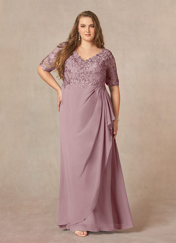 Azazie Amedeus Klänningar för brudens mor Klänning A-Line i Chiffong V-ringad spets Dammig Ros image1