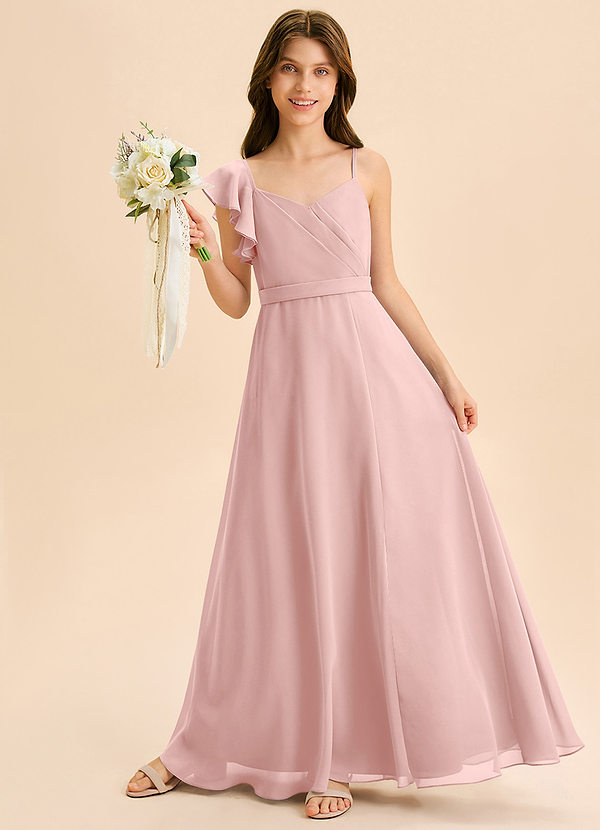 Azazie Kelsea Junior Abito A-Line in Chiffon Increspato Rosa Cipria image1