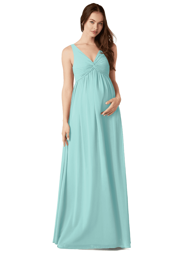 Azazie Yetta Brautjungfernkleider für Schwangere A-Linie V-Hals Versammelt Chiffon Bodenlänge Kleid image1
