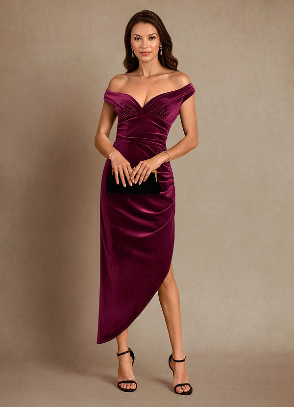 Azazie Nabila Mother of the Brides Dresses Cabernet Column Off the Shoulder Velvet Dress image1