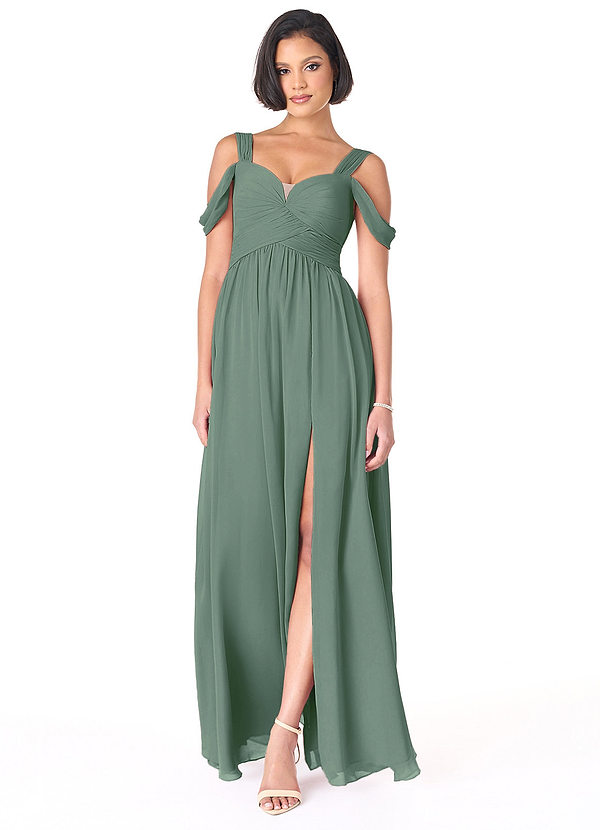 Azazie Lianne Bridesmaid Dresses Eucalyptus A-Line Off the Shoulder Chiffon Dress image1