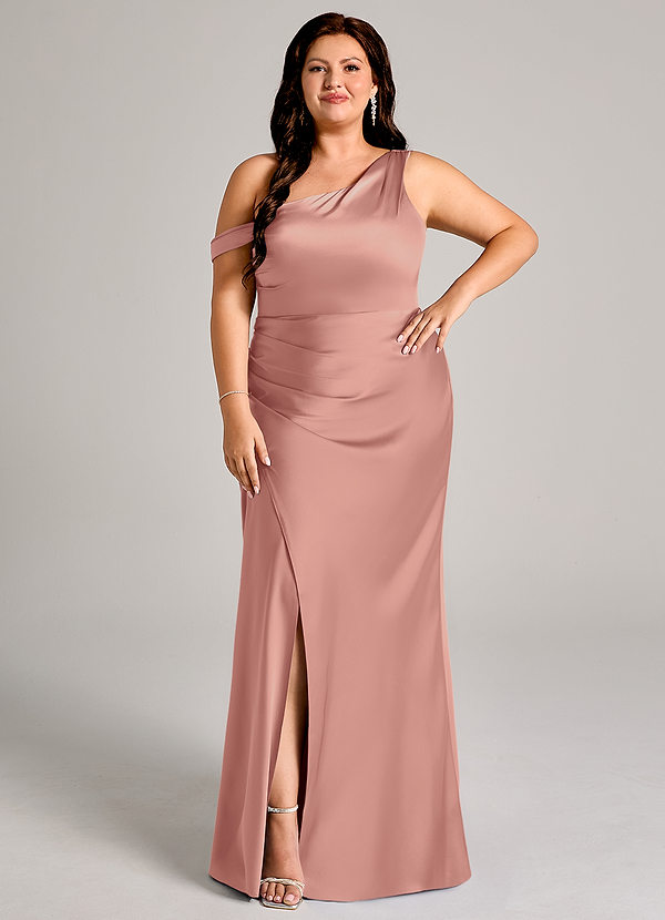 Azazie Madelyn Bridesmaid Dresses Rosette Mermaid One Shoulder Stretch Satin Convertible Dress image1