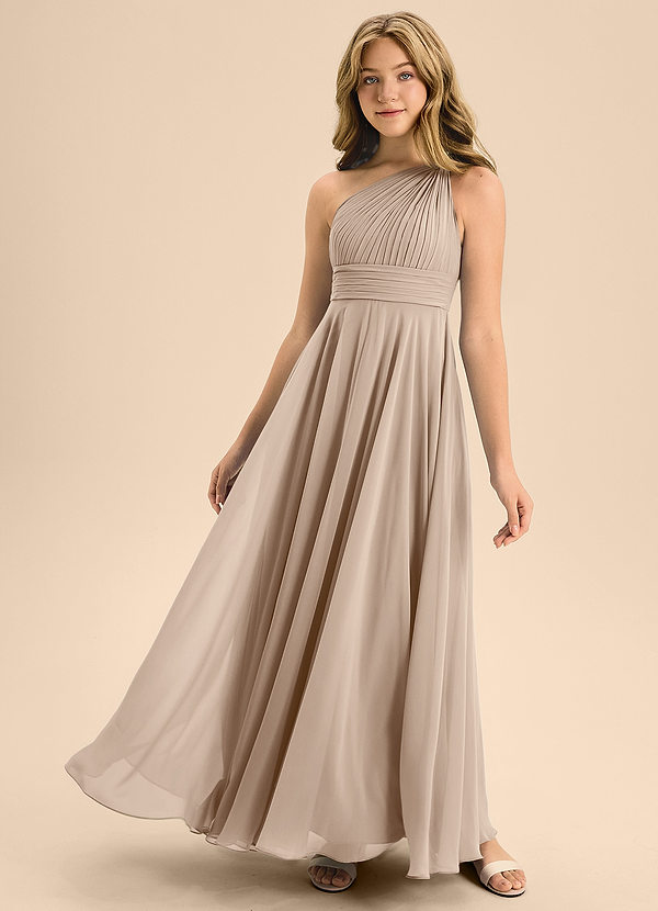 Azazie Charlize Junior A-Linie Plissee Chiffon Kleid Taupe image1