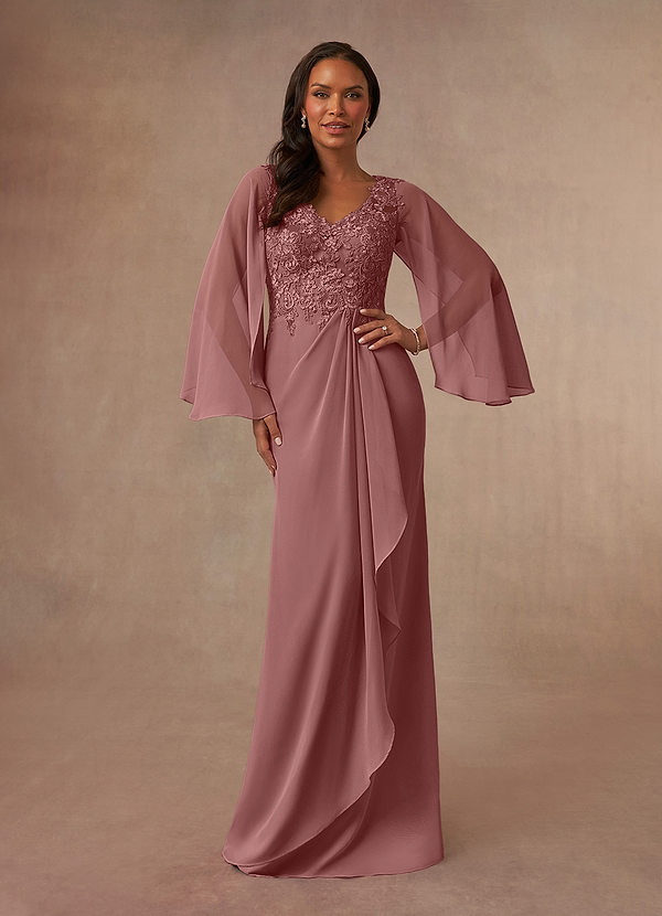 Azazie Perry Mother of the Brides Dresses Desert Rose Mermaid V-Neck Lace Chiffon Dress image1