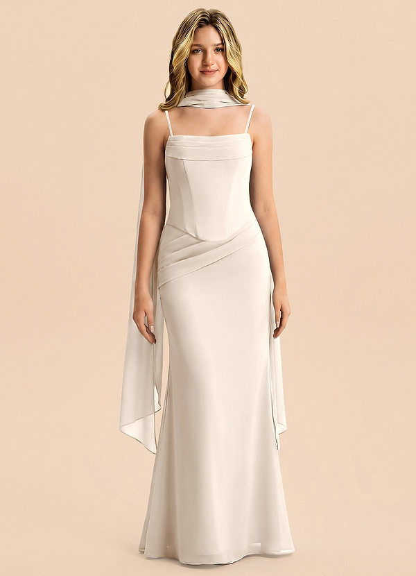 Azazie Sorrel Junior White Alabaster Mermaid Pleated Chiffon Dress image1